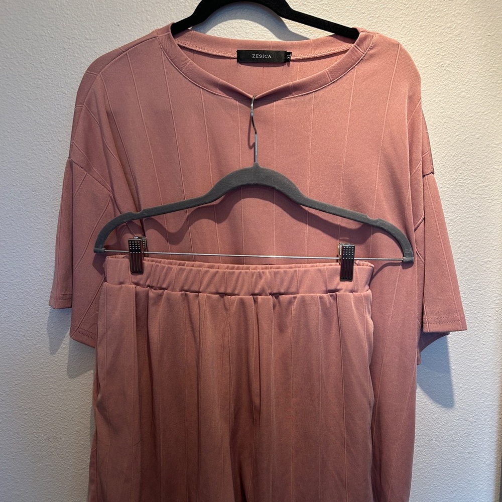 ZESICA Pink Two-Piece Set